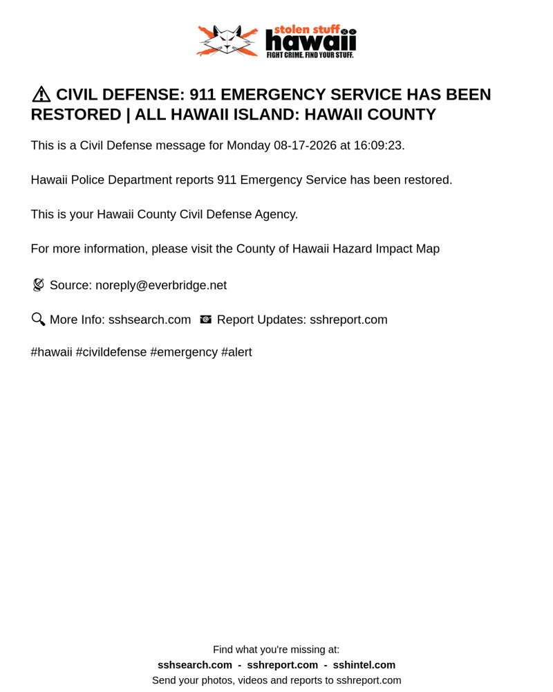 CIVIL DEFENSE MESSAGE - Hawaii County | SSH Search