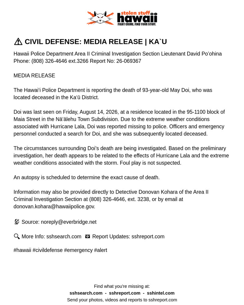 CIVIL DEFENSE MESSAGE - Hawaii | SSH Search