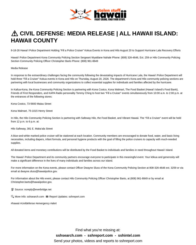 CIVIL DEFENSE MESSAGE - Hawaii County | SSH Search