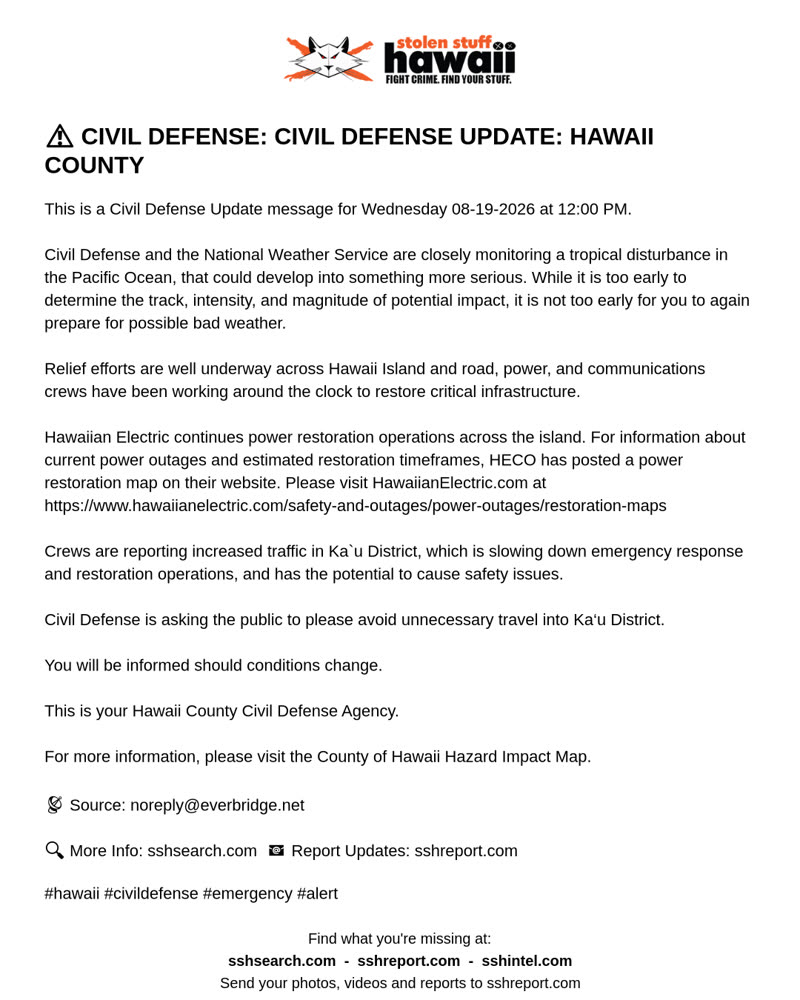 CIVIL DEFENSE MESSAGE - Hawaii County | SSH Search