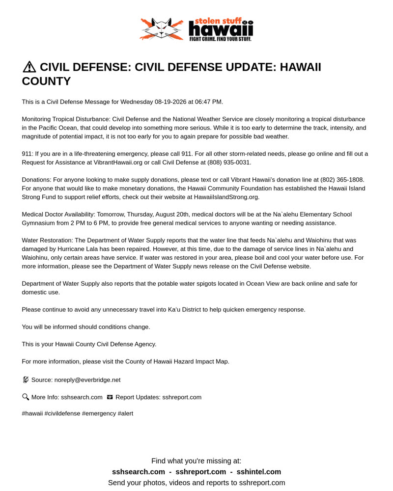 CIVIL DEFENSE MESSAGE - Hawaii County | SSH Search