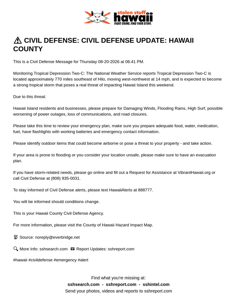 CIVIL DEFENSE MESSAGE - Hawaii County | SSH Search