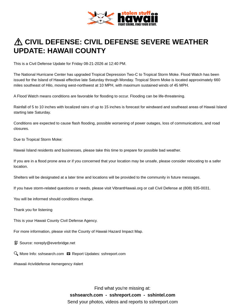 CIVIL DEFENSE MESSAGE - Hawaii County | SSH Search