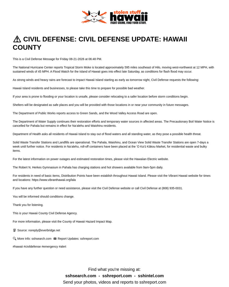 CIVIL DEFENSE MESSAGE - Hawaii County | SSH Search