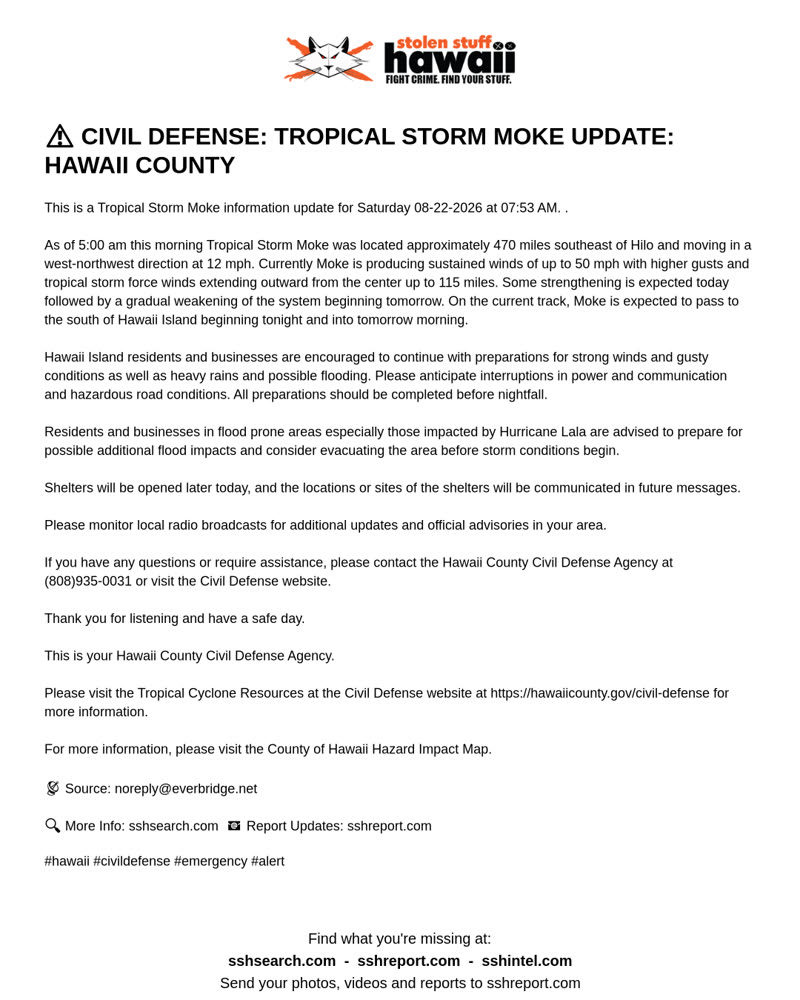 CIVIL DEFENSE MESSAGE - Hawaii County | SSH Search