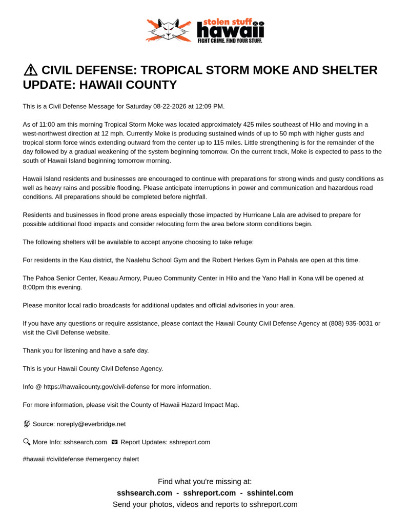 CIVIL DEFENSE MESSAGE - Hawaii County | SSH Search