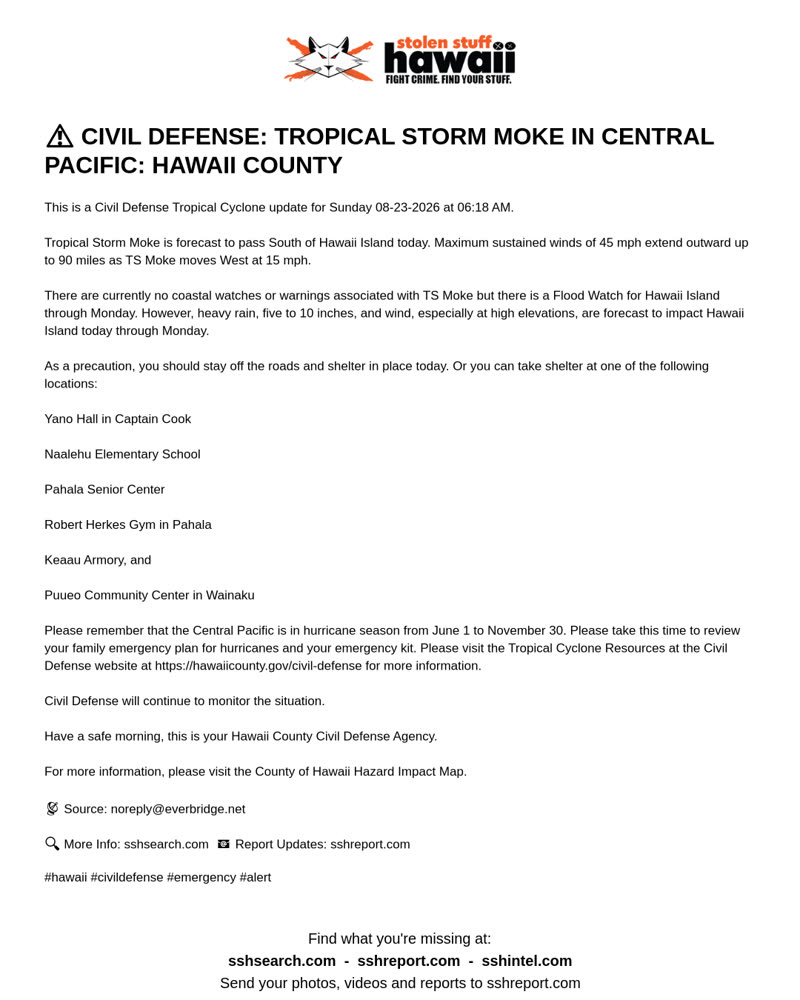 CIVIL DEFENSE MESSAGE - Hawaii County | SSH Search