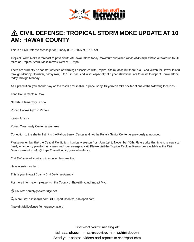 CIVIL DEFENSE MESSAGE - Hawaii County | SSH Search