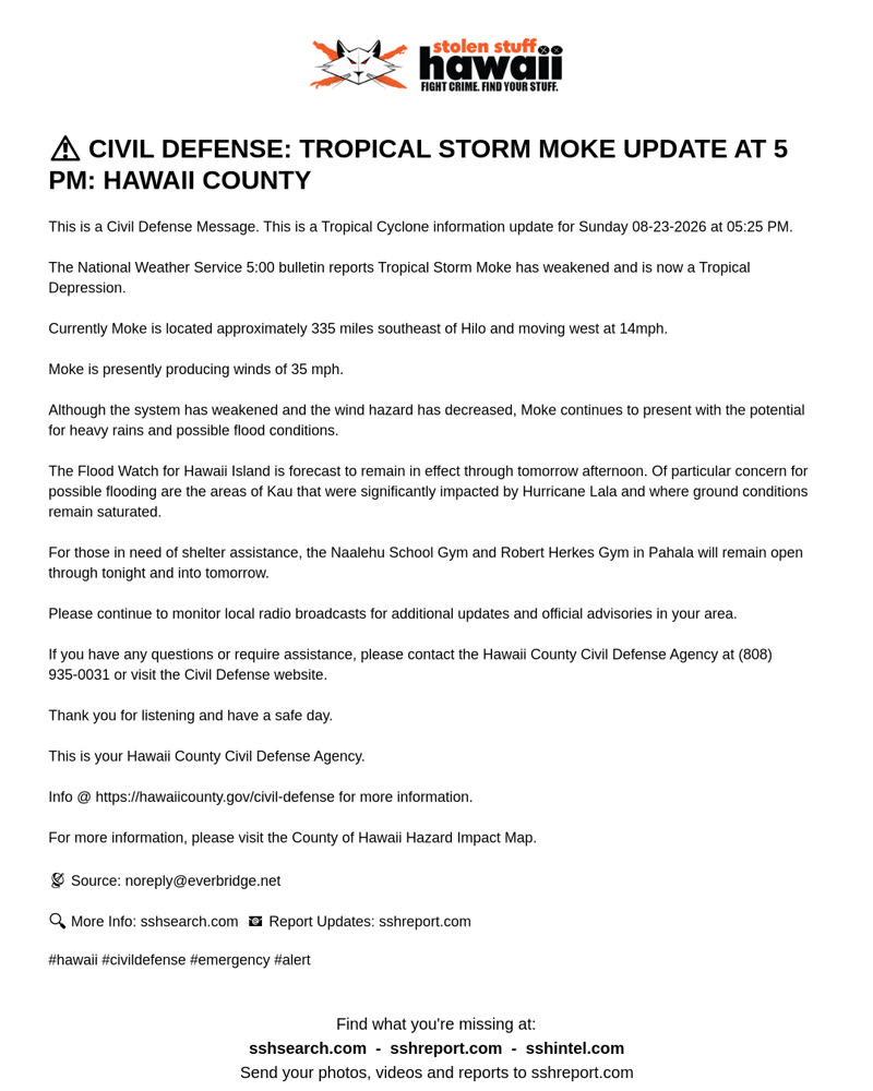 CIVIL DEFENSE MESSAGE - Hawaii County | SSH Search