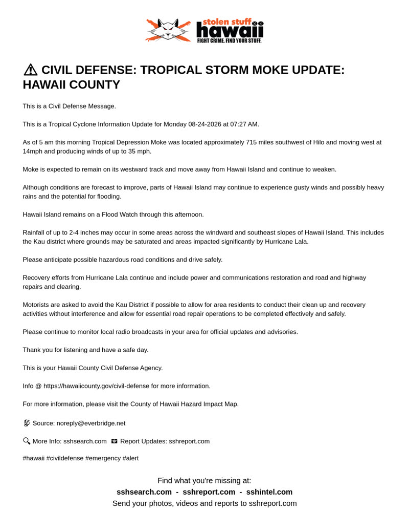 CIVIL DEFENSE MESSAGE - Hawaii County | SSH Search