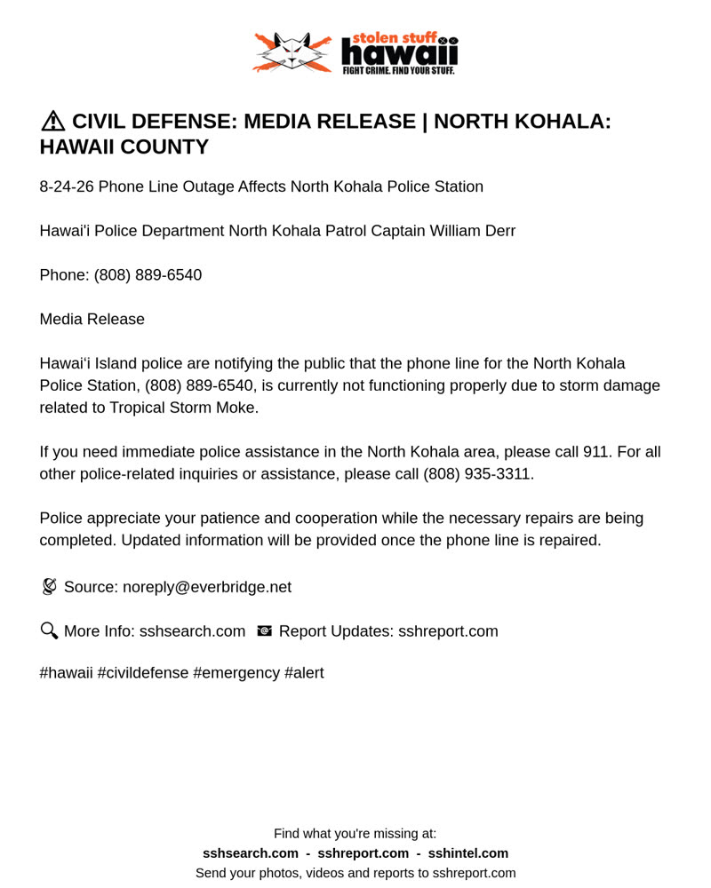 CIVIL DEFENSE MESSAGE - Hawaii County | SSH Search