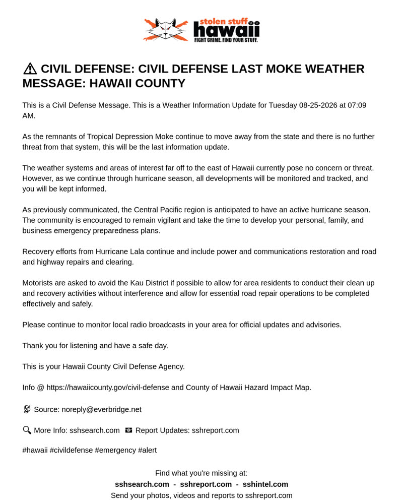 CIVIL DEFENSE MESSAGE - Hawaii County | SSH Search