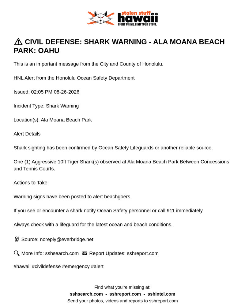 CIVIL DEFENSE MESSAGE - Oahu | SSH Search