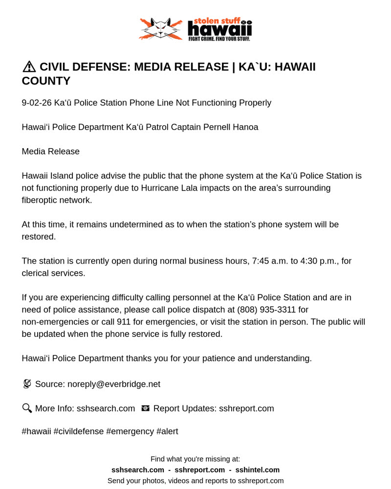 CIVIL DEFENSE MESSAGE - Hawaii County | SSH Search