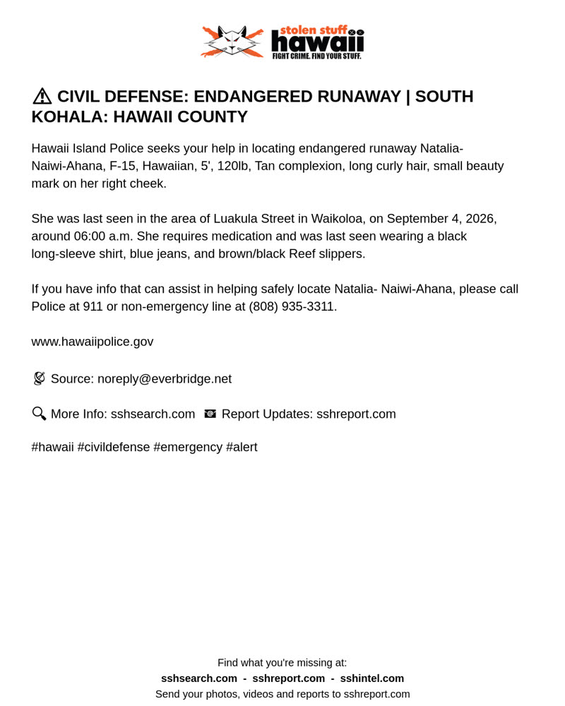 CIVIL DEFENSE MESSAGE - Hawaii County | SSH Search