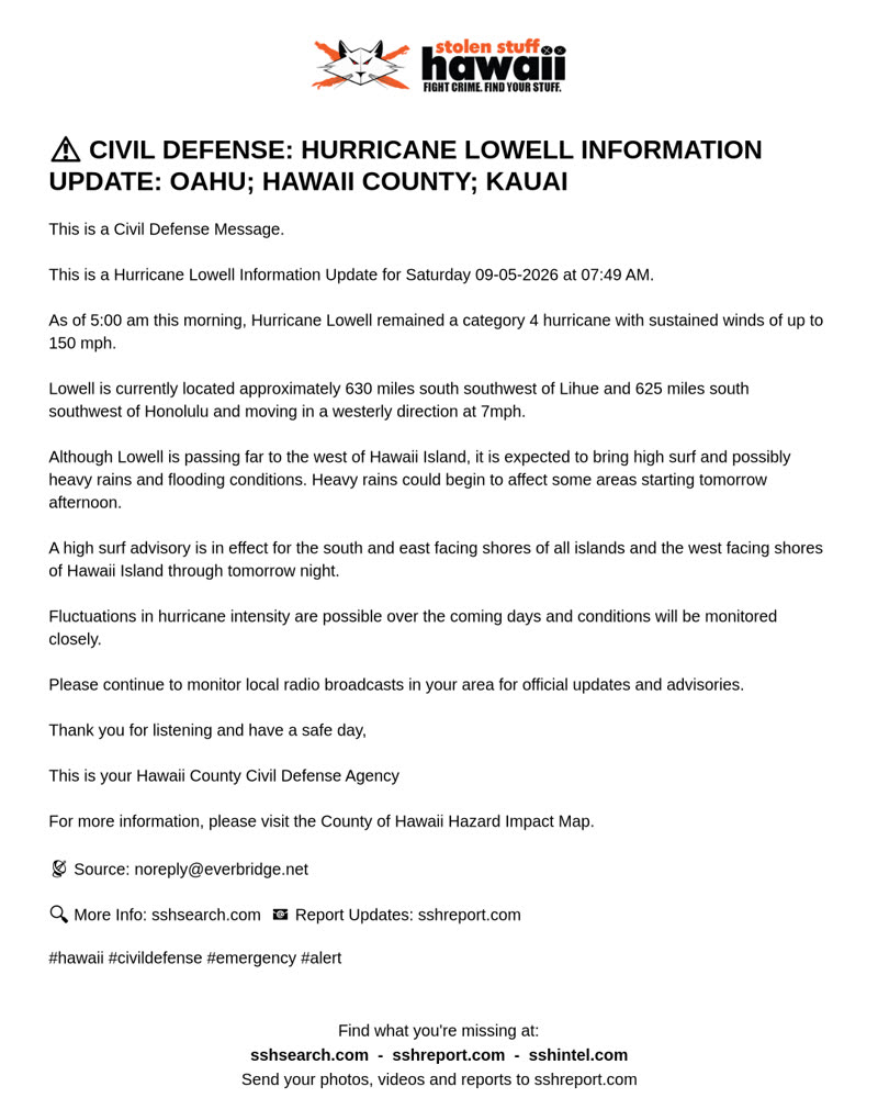 CIVIL DEFENSE MESSAGE - Oahu; Hawaii County; Kauai | SSH Search