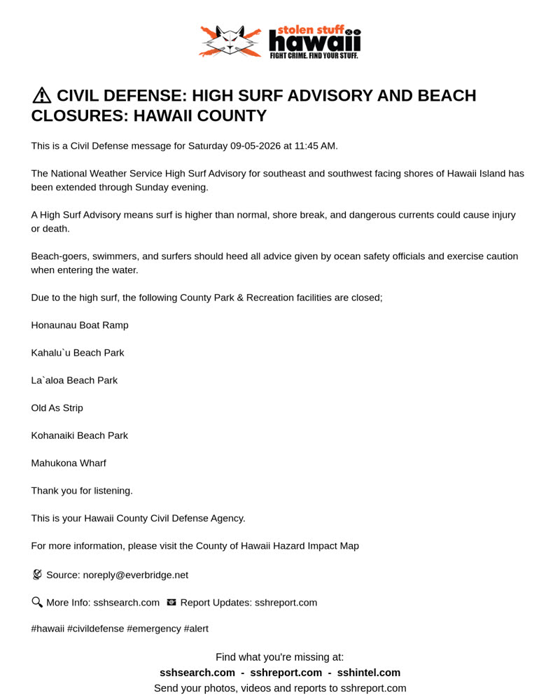 CIVIL DEFENSE MESSAGE - Hawaii County | SSH Search
