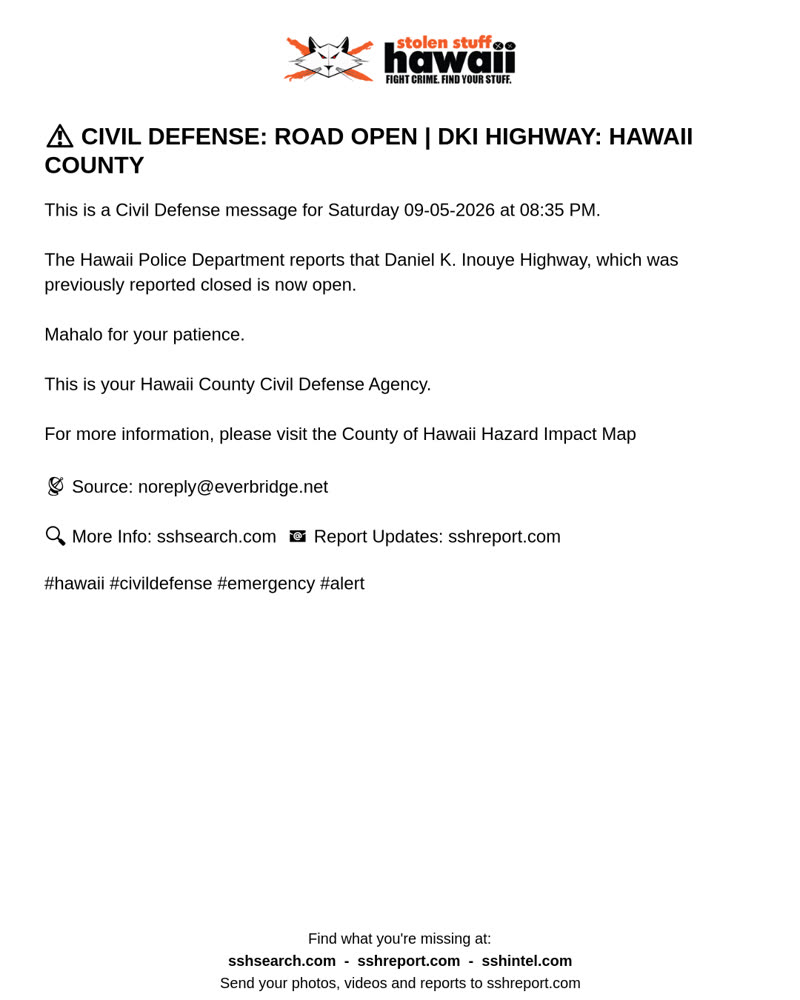CIVIL DEFENSE MESSAGE - Hawaii County | SSH Search