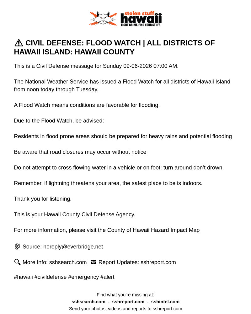 CIVIL DEFENSE MESSAGE - Hawaii County | SSH Search