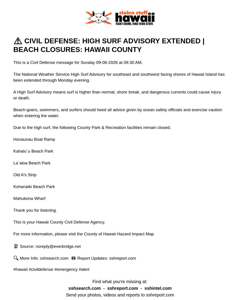 CIVIL DEFENSE MESSAGE - Hawaii County | SSH Search