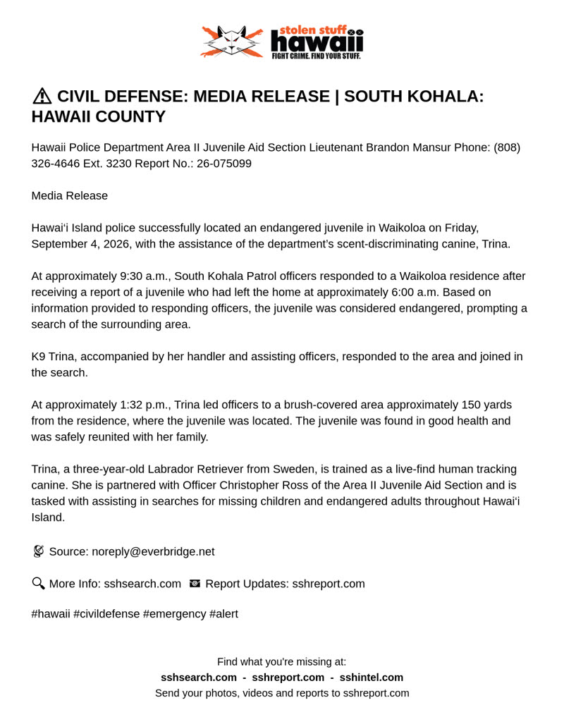 CIVIL DEFENSE MESSAGE - Hawaii County | SSH Search