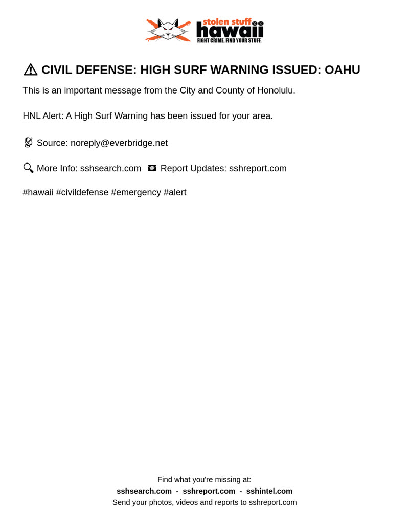 CIVIL DEFENSE MESSAGE - Oahu | SSH Search