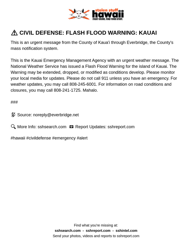 CIVIL DEFENSE MESSAGE - Kauai | SSH Search