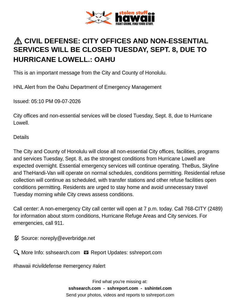 CIVIL DEFENSE MESSAGE - Oahu | SSH Search