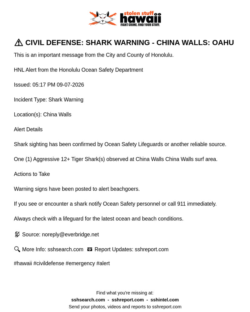 CIVIL DEFENSE MESSAGE - China Walls, Oahu | SSH Search