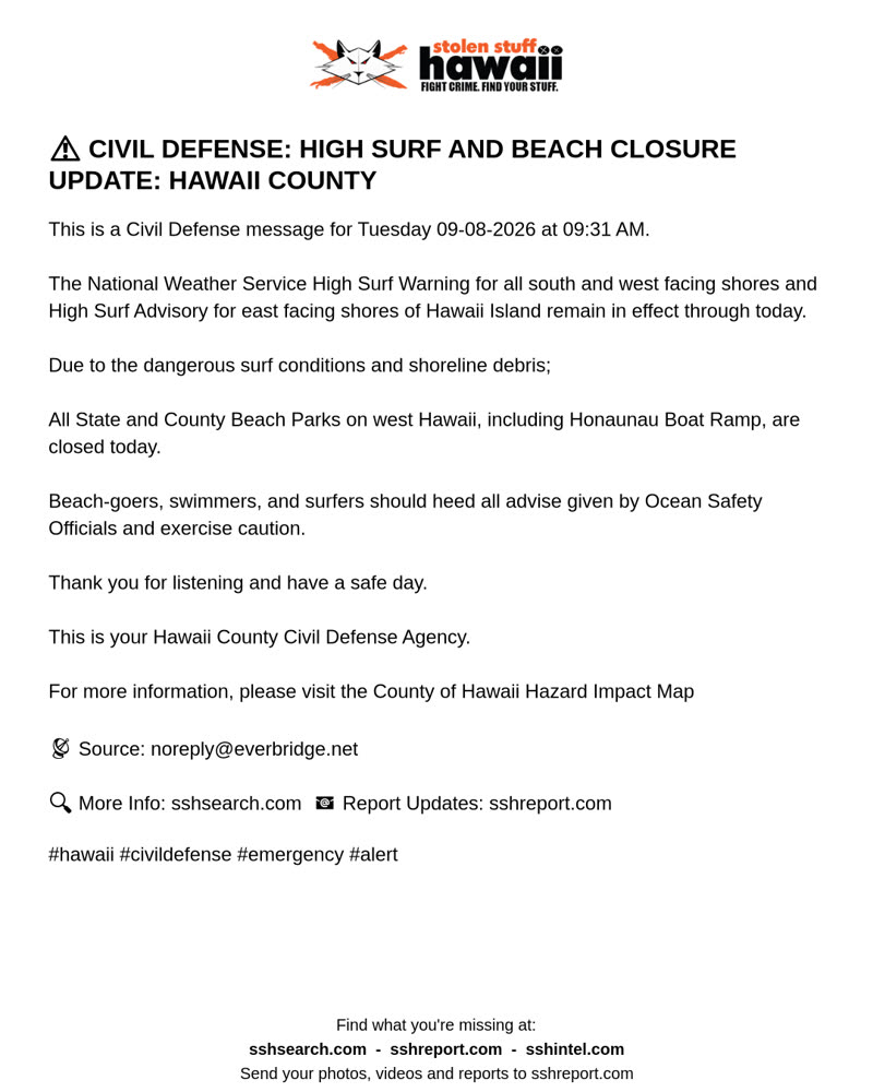 CIVIL DEFENSE MESSAGE - Hawaii County | SSH Search