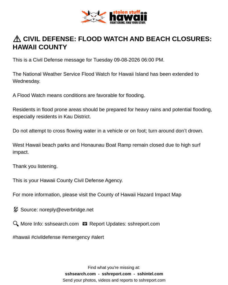 CIVIL DEFENSE MESSAGE - Hawaii County | SSH Search