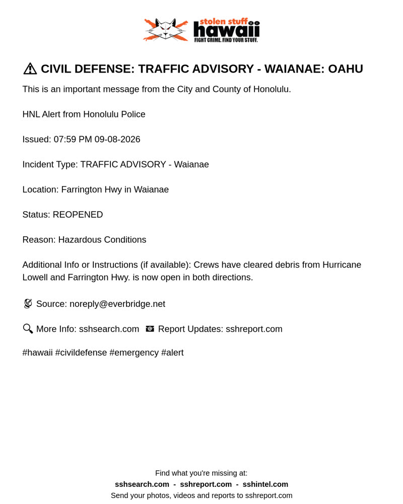 CIVIL DEFENSE MESSAGE - Oahu | SSH Search