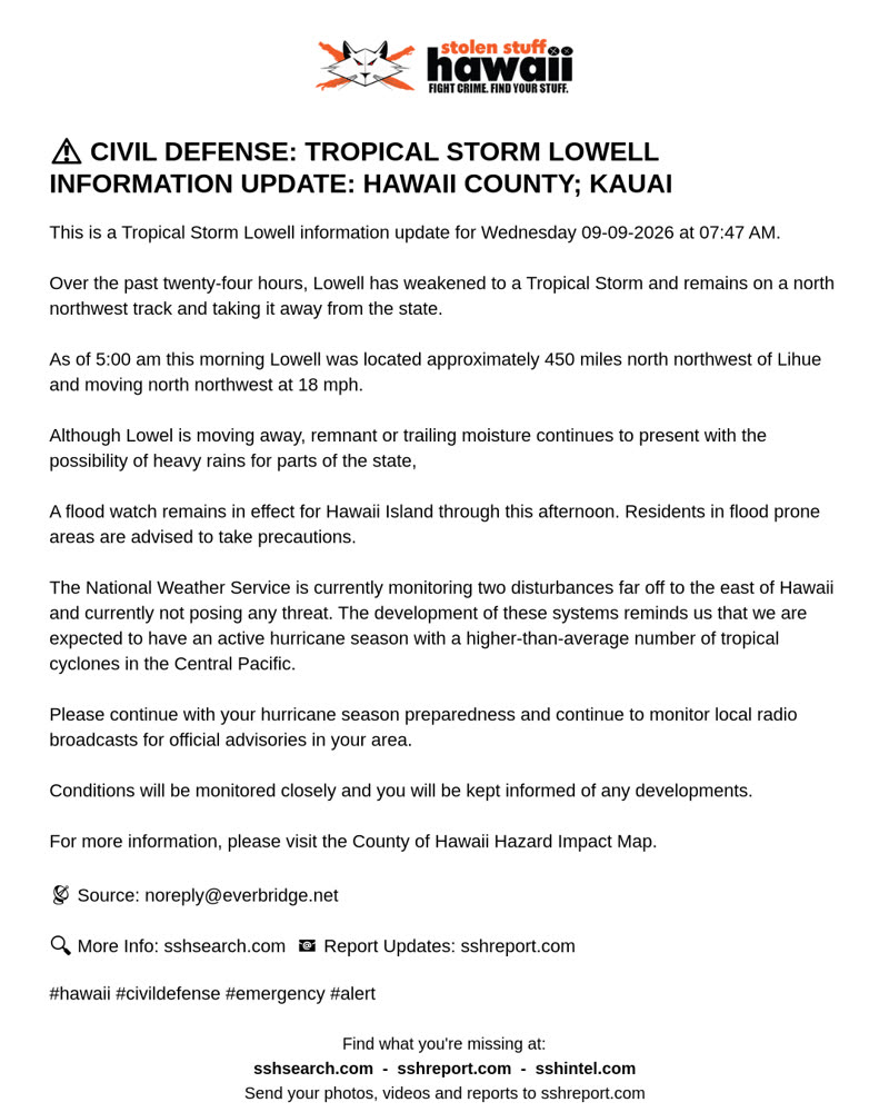 CIVIL DEFENSE MESSAGE - Hawaii County; Kauai | SSH Search