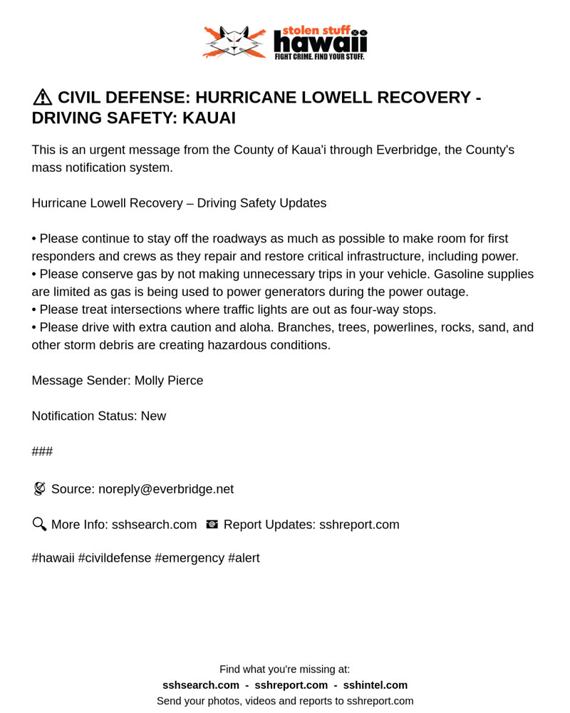 CIVIL DEFENSE MESSAGE - Kauai | SSH Search
