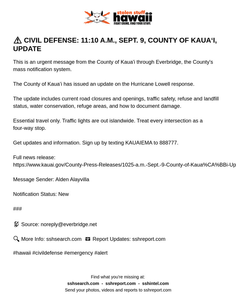 CIVIL DEFENSE MESSAGE - Kauai | SSH Search
