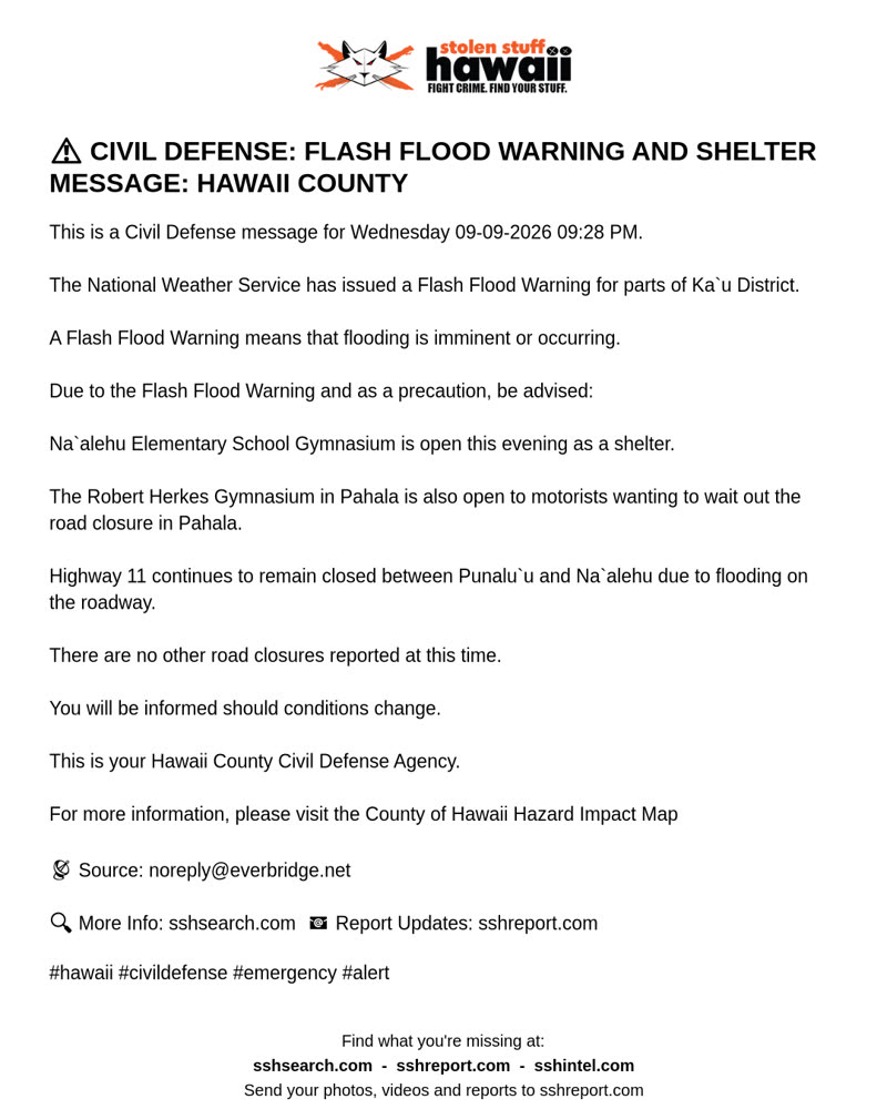 CIVIL DEFENSE MESSAGE - Hawaii County | SSH Search