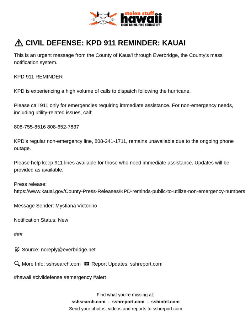 CIVIL DEFENSE MESSAGE - Kauai | SSH Search