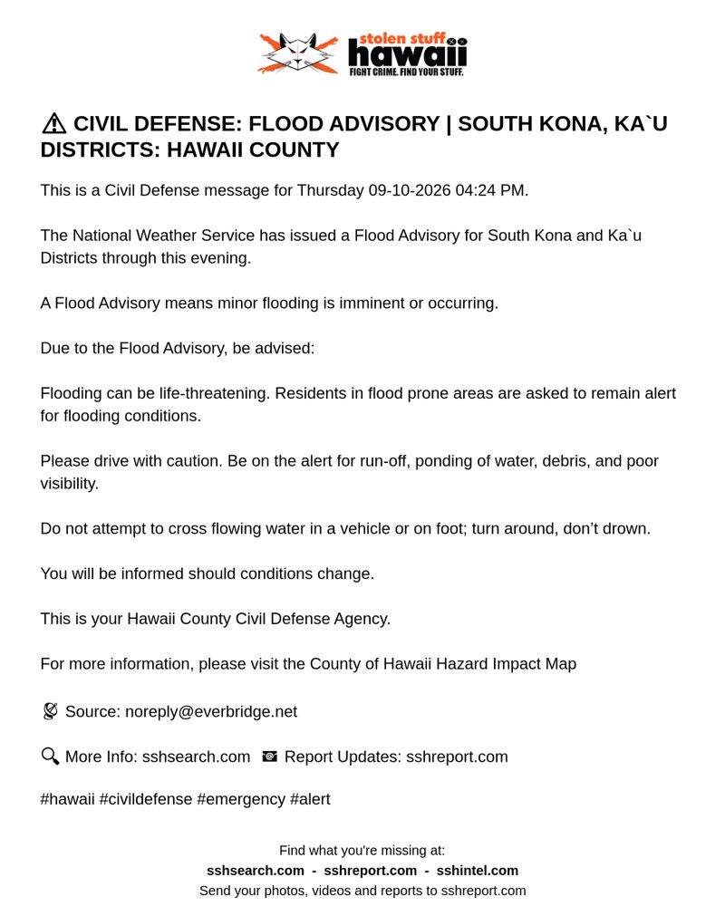 CIVIL DEFENSE MESSAGE - Hawaii County | SSH Search