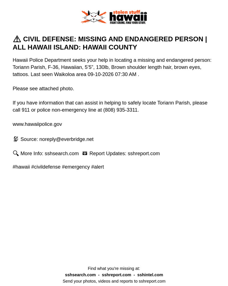 CIVIL DEFENSE MESSAGE - Hawaii County | SSH Search