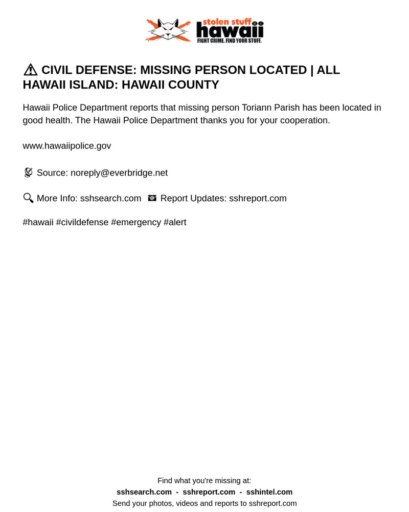 CIVIL DEFENSE MESSAGE - Hawaii County | SSH Search