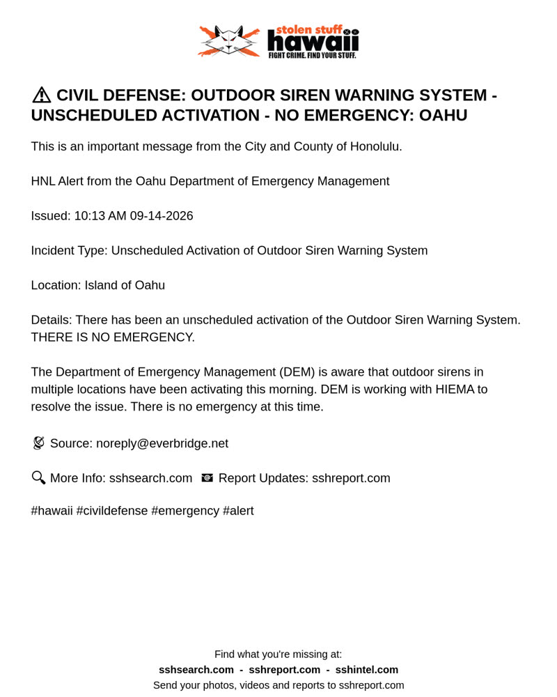 CIVIL DEFENSE MESSAGE - Oahu | SSH Search
