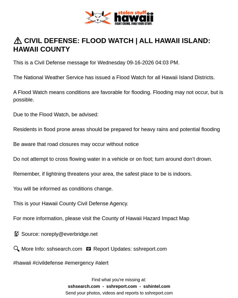 CIVIL DEFENSE MESSAGE - Hawaii County | SSH Search