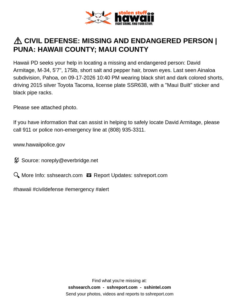 CIVIL DEFENSE MESSAGE - Hawaii County; Maui County | SSH Search