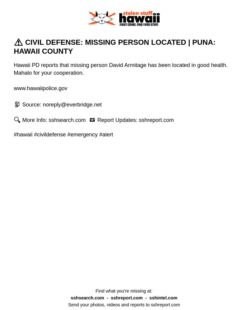 CIVIL DEFENSE MESSAGE - Hawaii County | SSH Search