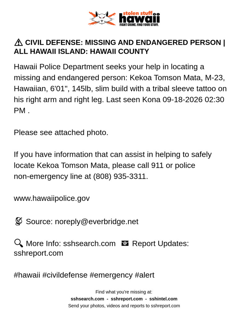 CIVIL DEFENSE MESSAGE - Hawaii County | SSH Search