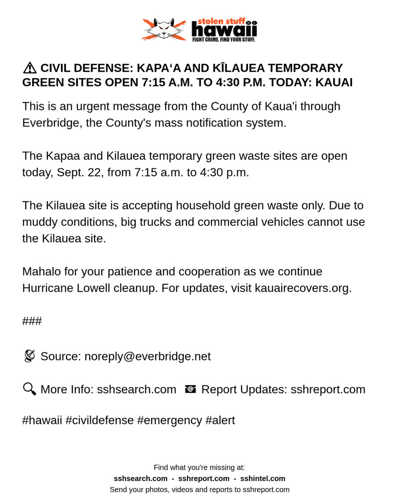 CIVIL DEFENSE MESSAGE - Kauai | SSH Search