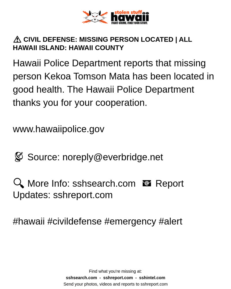 CIVIL DEFENSE MESSAGE - Hawaii County | SSH Search