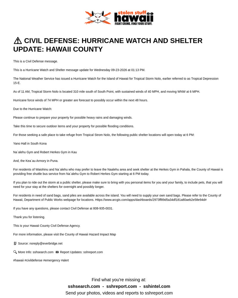 CIVIL DEFENSE MESSAGE - Hawaii County | SSH Search