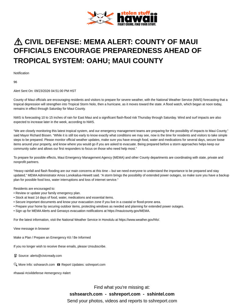 CIVIL DEFENSE MESSAGE - Oahu; Maui County | SSH Search