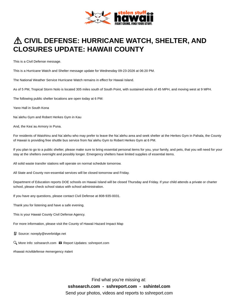 CIVIL DEFENSE MESSAGE - Hawaii County | SSH Search